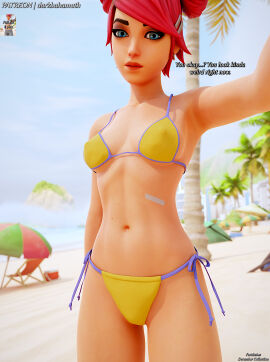 3d 3d_(artwork) beach belly bikini cute darkbahamuth female fortnite midriff petite petite_body petite_female skye_(fortnite) summer_skye_(fortnite) teenage_girl teenager text tummy young