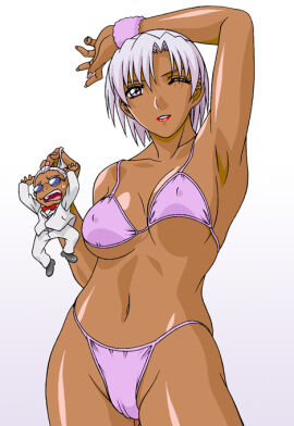 armpits arms_up big_breasts bikini bra bracelet breasts busty cameltoe dark-skinned_female dark-skinned_male dark_skin dead_or_alive dead_or_alive_xtreme_beach_volleyball erect_nipples female female_focus hourglass_figure male micro_bikini navel niki_(doa) nipple_bulge nipples pussy rudoni short_hair tagme taller_female thong_bikini wide_hips wink winking_at_viewer zack_(dead_or_alive)