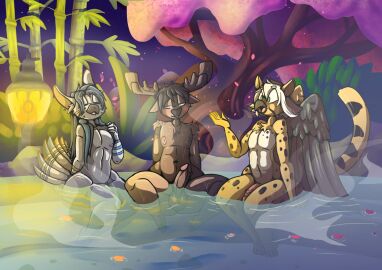 anthro areola ass avian bamboo barbed_humanoid_penis barely_visible_genitalia barely_visible_penis beak big_ass big_butt birbit black_body black_feathers blue_hair blue_stripes blush brown_body brown_fur brown_hair butt_from_the_front cefi_(mavis_delcat) cheetah cherry_blossom closed_eyes clover_greenway deer dripping erection feathered_wings feathers felid feline fire flower fur genitals green_eyes group hair hand_on_shoulder hi_res hooves hot_spring humanoid_genitalia humanoid_penis hybrid hybrid_genitalia hybrid_penis iguanasarecool lagomorph lamp lantern legs_together leporid long_hair looking_at_another looking_down male mammal markings moose narrowed_eyes navel new_world_deer night nipples open_beak open_mouth penile_spines penis petals plant prunus_(flower) rabbit short_hair sitting skydo_kushin spots spotted_body spread_legs spreading steam striped_markings striped_tail stripes tail tail_feathers tail_markings thick_thighs tongue trio water white_body white_fur white_hair wings yellow_body yellow_fur yellow_inner_ear yellow_stripes