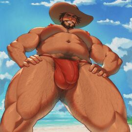1boy abs activision armpit_hair balls balls_under_clothes bara bear_(body_type) beard biceps big_bulge blizzard_entertainment brown_hair bulge cole_cassidy cowboy_hat gr4ysweatpants huge_bulge male male_nipples male_only male_pubic_hair masculine_male mature_male muscular muscular_male nipples overwatch overwatch_2 pecs penis penis_outline penis_under_clothes pubic_hair underwear yaoi