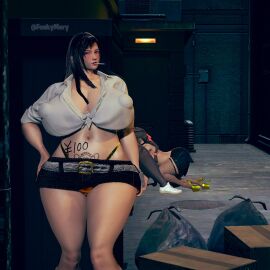 1boy 2girls 3d aerith_gainsborough all_fours alley alternate_breast_size ass big_ass big_breasts black_hair blowjob blush breasts brown_hair dark-skinned_male dark_hair dark_skin fat_ass female female_only final_fantasy final_fantasy_vii final_fantasy_vii_remake fishnets funkymery hairbow hand_on_hip heels high_heels honey_select honey_select_2 huge_ass huge_breasts huge_nipples interracial light-skinned_female light_skin lipstick long_hair looking_at_viewer male offscreen_male offscreen_sex platform_heels presenting presenting_hindquarters prostitution red_eyes revealing_clothes rosy_cheeks short_skirt smoking square_enix street_corner thick_thighs thighs tied_hair tifa_lockhart tramp_stamp trash_bag watermark wide_hips writing_on_body