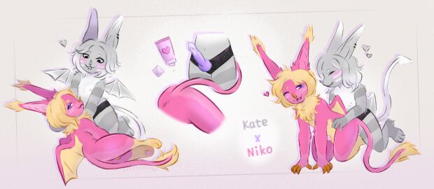 anal anal_sex anthro ass balls bat bat_ears bat_nose bat_wings belly black_eyes blush breasts catptapathy character_name chest_tuft claws closed_eyes condom digitigrade dildo doggy_style dominant dominant_female duo ear_piercing ear_tassles fangs female femboy femboy/female from_behind_position fur genitals grey_background grey_body grey_hair grey_wings hair happy happy_sex heart_symbol hi_res holding_butt intraspecies kate_(catptapathy) kemono knot knotted_dildo looking_at_another looking_at_partner looking_at_viewer looking_pleasured lube lube_tube lubed_sex_toy lying lying_on_another lying_on_lap male male/female male_penetrated mammal megabat membrane_(anatomy) membranous_wings niko_(catptapathy) nipples object_in_ass one_eye_closed orange_claws pegging penetration penis piercing pink_body pink_butt pink_fur pink_penis pink_wings purple_eyes romantic romantic_couple sex sex_toy sex_toy_in_ass sex_toy_insertion sex_toy_penetration sexual_barrier_device simple_background sitting small_breasts smile smug strap-on strapon strapon_in_ass strapon_sex striped_arms striped_legs tail teeth tongue tongue_out toying_partner tuft white_belly wings yellow_balls yellow_belly yellow_paws yellow_wings