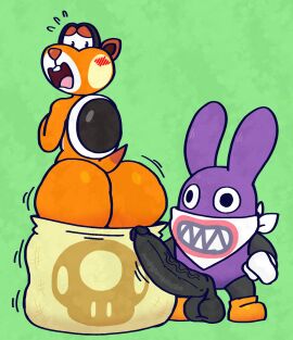 1boy 1other alternate_ass_size ambiguous_gender animal_ears anthro ass ass_focus back_view bag balls ballsack bandana bandana_over_mouth big_ass big_penis black_body black_eyes black_shell blush blush_lines bottom_heavy bubble_ass bubble_butt buckteeth chipmunk circumcised clothing duo erection from_behind ftrashpickle full_body fuzzycapsule08 gloves green_background ground_squirrel handkerchief hands_on_own_chest height_difference huge_ass humanoid_penis imminent_sex large_ass looking_at_another looking_back male mammal mario_(series) markings mask masked masked_male motion_lines mushroom nabbit narrowed_eyes nervous nintendo nude open_mouth orange_fur orange_shoes penis penis_out purple_body rabbit rabbit_ears rear_view rodent shell shiny_ass shiny_butt shiny_skin shoes skedaddler_(mario) small_but_hung squirrel standing super_mario_bros._wonder sweat tail tail_markings thick_ass thighs tongue two-tone_body veiny_penis wavy_mouth white_bandana white_fur white_gloves