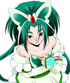 1girls 2d akimoto_komachi bare_shoulders blush breasts butterfly_hair_ornament cleavage clothed clothes_pull clothing collarbone crossed_arms cure_mint detached_sleeves dress dress_pull female female_focus female_only frilled_dress frills green_eyes green_hair grin hair_ornament hairband heroine light-skinned_female light_skin long_hair looking_at_viewer magical_girl medium_breasts naughty_face no_bra off_shoulder open_mouth ponytail precure presenting_breasts pretty_cure pulling_own_clothes seductive seductive_look seductive_smile showing_off simple_background smile smiling_at_viewer solo solo_focus strapless strapless_dress teasing teasing_viewer tied_hair white_dress yes!_precure_5