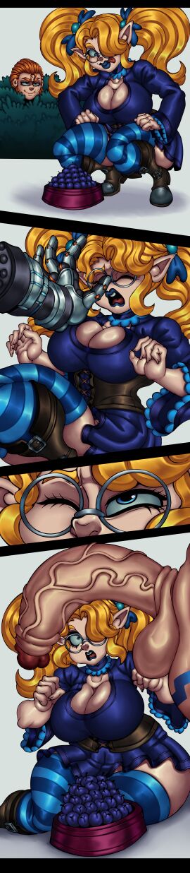 alaizia alloi_(diplomacyraptor) blonde_hair castleart collaboration comic comic_page comic_strip diplomacyraptor diplomacyraptor_oc female_gnome futa_on_female futanari gnome red_hair