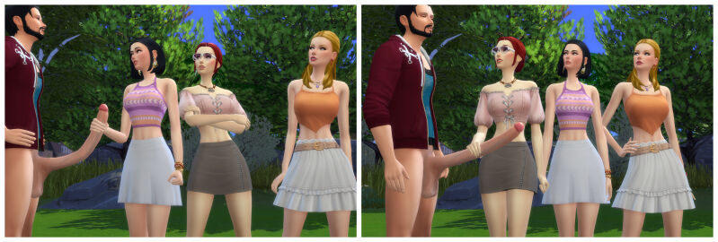 1boy 2024 3d 3girls bard beard big_penis black_hair blonde_hair blue_sky bottomless bottomless_male breasts casual casual_exposure clothed_female clothed_female_bottomless_male clothed_female_nude_male cowboy_shot curvy_female day daytime dress erect_penis erection erection_under_clothes female fit fit_female fit_male fitness forest glasses grabbing grabbing_penis grey_shirt handjob huge_cock huge_penis light-skinned_female light_skin male male/female matrixsims medium_breasts midriff miniskirt mustache nude nude_male orange_topwear original_characters outdoors pale-skinned_female pale_skin park penis penis_awe pink_topwear pose posing red_hair sandals straight surprised surprised_expression sweatshirt tattoo tennis the_sims the_sims_4 uncensored white_shirt