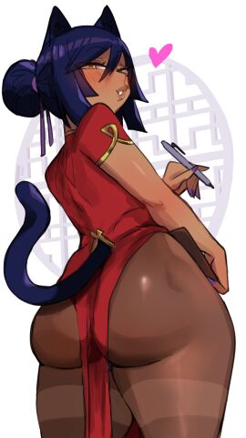 1boy 1femboy 2024 <3 animal_humanoid ass big_ass big_butt blush cat_boy cat_ears cat_humanoid cat_tail catboy chinese_clothes clothed clothing crossdressing dark-skinned_femboy dark-skinned_male dark_body dark_skin felid felid_humanoid feline feline_humanoid femboy feminine feminine_male girly heart_symbol hi_res human humanoid lightsource looking_at_viewer looking_back looking_back_at_viewer male male_only mammal mammal_humanoid murasaki_(lightsource) narrowed_eyes orange_eyes original pantyhose sissy smiling smiling_at_viewer solo tail thick thick_ass thick_boy thick_thighs