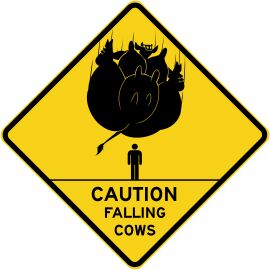 1boy 1girls anthro ass ber00 bovine breasts caution_sign completely_nude falling female horns huge_ass huge_breasts imminent_crush male motion_lines nude nude_female pictogram stickman thick_thighs udders warning_sign white_background wide_hips