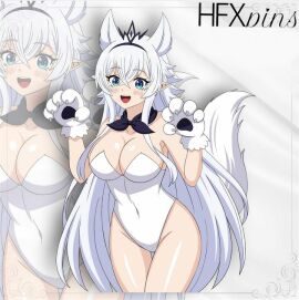1girls cosplay female female_only fenrys hfxpins lv2_kara_cheat_datta_motoyuusha_kouho_no_mattari_isekai_life signature solo text white_hair wolf wolf_ears wolf_girl wolf_tail zoom_layer