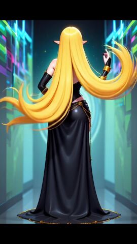 ai_generated animated big_ass big_breasts blonde_hair corset elf heels long_hair small_waist tagme video
