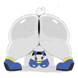 1boy 2d ass bending_forward big_ass big_butt clothing demon dipperisgross hat headwear jack_frost_(megami_tensei) looking_at_viewer looking_between_legs male male_only megami_tensei musk musk_clouds musky no_genitals no_sex nonhuman nonhuman_male presenting_hindquarters shin_megami_tensei short_tail shortstack simple_background snowman solo solo_male sparkothefailure sweat sweaty sweaty_ass sweaty_butt sweaty_male tail white_body