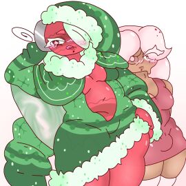 1futa 1girls ass blush bobette_(dandy's_world) clothed clothing dandy's_world female fully_clothed futanari ginger_(dandy's_world) intersex remember_23981