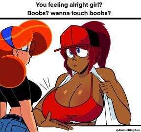 2girls atomickingboo big_breasts boobs?_wanna_touch_boobs? breasts english_text female meme meme_caption oc original original_character paulinda_sherwoods tagme terra_mandrile text the_besties_(atomickingboo)
