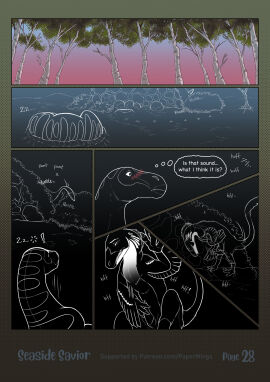 adasaurus blush clenched_teeth closed_eyes dinosaur duo feathered_dinosaur feathered_scalie feathers female feral genitals hi_res male masturbation nanyangosaurus onomatopoeia paper-wings penis prehistoric_species reptile scalie sleeping sound_effects teeth text theropod thought_bubble waking_up