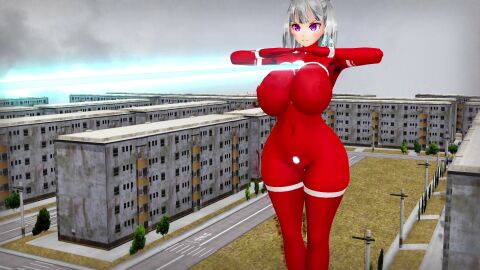 3d alien alien_girl alien_humanoid breasts city female giantess mp-7l original original_character pussy thighs ultraman_(franchise) ultrawoman