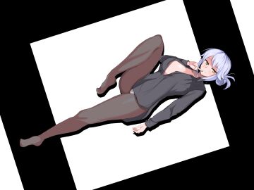 big_breasts breasts cleavage closers female gold_eyes jisu_seo large_breasts lifting_leg mature_female milf pantyhose platinum_blonde_hair seductive_look seductive_pose