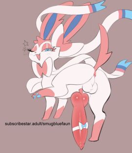 2024 accessory anthro anus balls beastiality blue_eyes blue_pawpads bow_(feature) cute_fangs digital_drawing_(artwork) digital_media_(artwork) eeveelution eyelashes femboy full-length_portrait fur generation_6_pokemon genitals glistening_eyelids hi_res lidded_eyes long_ears long_penis looking_at_viewer male male_sylveon multicolored_body multicolored_fur narrowed_eyes nintendo one_eye_closed open_mouth open_smile pawpads penis penis_accessory penis_bow penis_ribbon pink_body pink_ears pink_fur pink_tail pokemon pokemon_(species) portrait red_balls red_penis ribbons simple_background smile smugbluefaun solo sylveon tail white_body white_face white_fur wink zoophilia