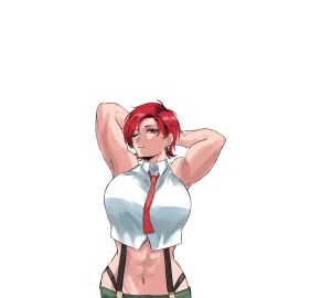 1girls armpits arms_behind_head big_breasts breasts busty female female_only half-closed_eye half-closed_eyes hi_res highres king_of_fighters large_breasts legs looking_at_viewer mature mature_female midriff navel necktie one_eye_closed pants parted_lips ponytail pose posing red_eyes red_hair seductive seductive_look sensual sexy_armpits short_hair snk solo suspenders teeth thighs toned vanessa_(kof)