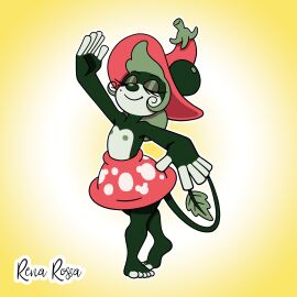 anthro bare_legs barefoot closed_eyes dancer dancing disney female flat_chest flower_hat furry green_body green_hair hair_bun leaf mickey_mouse_shorts minnie_mouse mole_under_eye mouse_ears mouse_girl mouse_tail nipples plant_girl public_domain rena_rossa skirt toes topless