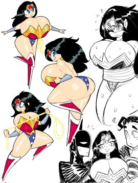 batman batman_(bruce_wayne) batman_(series) big_breasts black_hair breasts bruce_wayne clark_kent dc dc_comics female huge_breasts hyper_breasts ilikestuffdoyou male superman superman_(clark_kent) theguywhodrawsalot wonder_woman wonder_woman_(series)