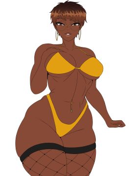 abs big_breasts breasts brown_eyes brown_hair curvy dark_skin demon_dog earrings female fishnets fit fit_female glasses navel_piercing thick thick_thighs thighhighs thighs tomboy voluptuous voluptuous_female wide_hips