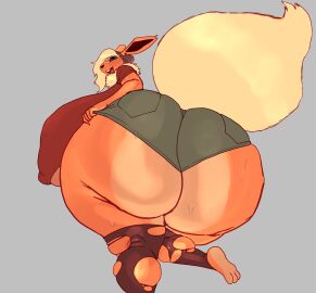 absurd_res anthro ash_(void_dew) ass bandage bandage_on_face beanie big_ass big_breasts big_butt big_ears blonde_hair bodily_fluids bottomwear breasts clothing crop_top ear_piercing eeveelution feet female flamingsanity flareon fluffy fluffy_tail fur generation_1_pokemon hair hand_on_ass hand_on_butt hat headgear headwear hi_res huge_ass huge_breasts huge_butt huge_thighs hyper hyper_ass hyper_breasts hyper_butt legs_up legwear multicolored_body multicolored_fur neck_tuft nintendo nipple_outline open_mouth piercing pockets pokemon pokemon_(species) pulling_on_clothes raised_leg shirt shorts simple_background solo standing stockings sweat sweatdrop sweaty_ass sweaty_butt tail thick_thighs tongue tongue_out tongue_piercing topwear torn_clothing torn_legwear torn_stockings tuft two-tone_body two-tone_fur wide_hips