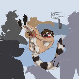 after_sex anthro anus arms_tied ass avian balls balls_tuft bed bedroom_eyes bird black_anus black_penis blissful blush bodily_fluids bondage bound brown_hair canid canine canis chastity_cage chastity_device chest_tuft chicken claws convention_badge cum cum_on_anus cum_on_ass cum_on_butt cum_on_face domestic_ferret edwino22 electronics english_text feet female femboy fist fur furniture gag gagged galliform gallus_(genus) genital_fluids genitals group hair hastity_cage hi_res lanyard leaking_anus leaking_cum legs_up lemur lying lying_on_bed male mammal markings messy_hair mustelid musteline narrowed_eyes on_back on_bed pablolemurr paws penis penis_grab phasianid pink_chastity_cage polish_chicken prehensile_feet presenting presenting_anus primate questionable_consent radio ring-tailed_lemur robal room_party seductive shaded simple_background smile solo_focus speech_bubble staff standing strepsirrhine striped_markings striped_tail stripes submissive submissive_male tail tail_markings tail_motion tailwag tan_body tan_fur teeth text toes true_musteline tuft weasel wolf