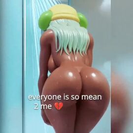 1girls 3d 3d_animation 3d_model ai_generated animated ass ass_focus backside big_ass blue_hair breasts breasts_out brown_body dark-skinned_female dark_skin dolly_dimpley everyone_is_so_mean_2_me fat_ass female giant_ass gigantic_ass hat headphones huge_ass jiggling_ass large_ass morraschid4s no_sound shiny_skin shower sideboob smiling_friends steam tagme twerk twerking video water