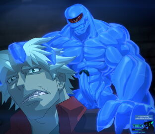 1_eye balls big_penis blue_body capcom dante_(devil_may_cry) dante_(netflix) demon devil_may_cry devil_may_cry_(netflix) devil_may_cry_(series) duo erection genitals hi_res human humanoid imminent_rape imminent_sex male male_only mammal muscular muscular_male nude nude_male penis plasma_(devil_may_cry) todex
