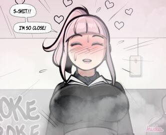 1futa about_to_cum bulge edging exhibitionism futa_focus futa_with_male futanari implied_futa intersex lewdua magali_(lewdua) male school_uniform solo_focus stealth_masturbation