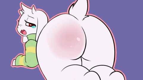 anthro asriel_dreemurr ass big_ass big_butt bottomless bottomless_male crying fat_ass femboy gif male red_markings round_ass sharp_teeth simple_background spanking_ass twink undertale undertale_(series)