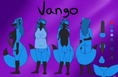 absurd_res anthro big_breasts blue_body blue_fur blue_hair breasts canid canine fox fur futanari hair herm hi_res intersex jangothebluefox mammal model_sheet solo tagme toni_serinn
