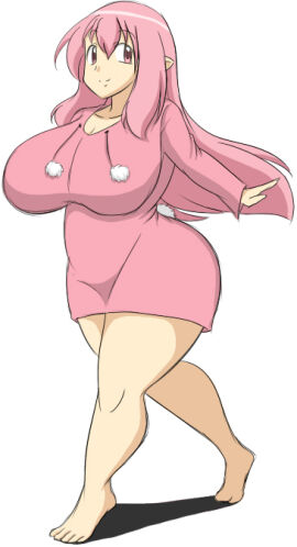 ass big_breasts breasts curvy_female female long_hair pink_eyes pink_hair thick_ass thick_thighs