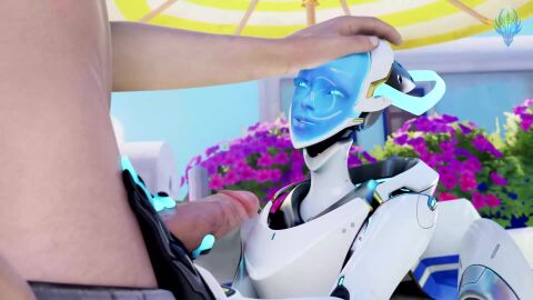 animated blizzard_entertainment cum cum_on_face cum_string cumshot dick echo_(overwatch) erect_penis erection female half_naked_male handjob jerkingoff_another male male/female naked_male overwatch overwatch_2 penis penis_on_face robot shirtless_male solo_focus stroking_penis tagme video