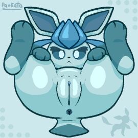 1:1 anus ass blue_body blue_eyes blue_fur canid canine digital_media_(artwork) ears_up eeveelution eyelashes feet female feral fur generation_4_pokemon genitals glaceon looking_at_viewer low_res lying mammal nintendo on_back pankatares paws pixel_(artwork) pokemon pokemon_(species) presenting presenting_anus presenting_hindquarters presenting_pussy pussy raised_paw signature simple_background soles solo tail thick_thighs wide_hips