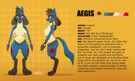2025 3_toes aegis_(swordfox) alpha_pokemon anthro areola biography breasts brown_eyes canid canine chest_spike color_swatch deviantart deviantart_logo duderedblue english_text facebook facebook_logo fallout:_pca feet female generation_4_pokemon genitals hand_spike hi_res instagram_logo leg_markings lucario mammal markings model_sheet nintendo nipples nude pokemon pokemon_(species) pokemorph pussy solo spikes spikes_(anatomy) text thigh_markings toes username vulva x_logo