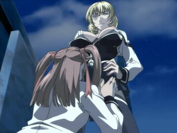 00s 1futa 1girls 2005 american animated bible_black bible_black_new_testament blonde_hair blue_eyes breasts brown_hair female futanari hair_ribbon jody_crowley large_breasts multiple_girls night nipples open_clothes ribbon school_uniform shin_bible_black shiny_skin short_hair skirt skirt_lift skirt_up tagme talking tan thighhighs toudou_yuki twintails uncensored yuri