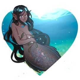 breasts cogamori color colored ebony female long_hair medium_breasts merfolk mermaid mermaid_girl mermaid_tail tagme tan_body tan_skin unknown_character