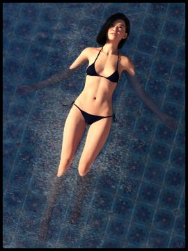1girls 3d bikini black_bikini black_hair daz_studio female female_only full_body original solo strictaservitus swimsuit