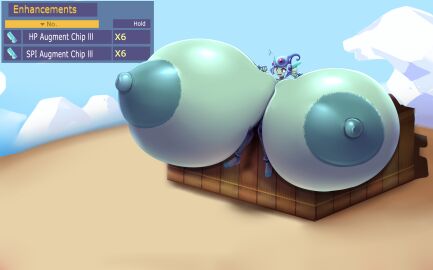 breast_expansion digimon digimon_(species) digimon_story:_time_stranger game_mechanics game_ui gigantic_breasts hyper_breasts item metachoke ranamon sequence