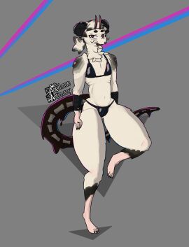 1anthro 1other 2d 2d_(artwork) abstract_background ambiguous_gender american_opossum androgynous anemone_antimony animal_ears animal_tail anthro bags_under_eyes bandage bandages belly bikini bikini_bottom bikini_top bisexual_lighting bottom_heavy claws dipstick_hair ear_piercing ear_piercings eye_bags eye_shadow eyeshadow flat_chest flesh_fang fluffy fluffy_hair furry fursona horns latex latex_bikini latex_clothing leaning_on_object looking_at_viewer marsupial messy_hair nail_polish neck_tuft nemo_(anemone_antimony) opossum original original_character painted_nails piercing piercings ponytail red_eyes self_upload sharp_claws sharp_nails smiling solo solo_anthro solo_focus thick_tail thick_thighs virginia_opossum white_fur wide_hips