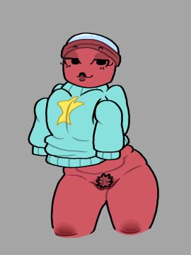 animated big_breasts big_thighs breasts curvy curvy_female dandy's_world dandys_world female gigi_(dandy's_world) looking_at_viewer partially_clothed pubic_hair squished_breasts sweater thick