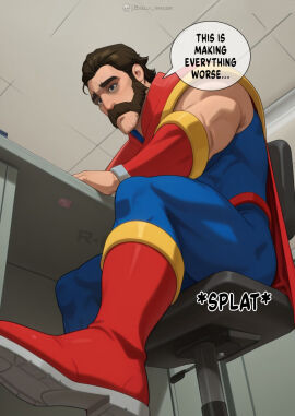 2boys bara beard buttcrush comic comic_page daddy dilf dispatch_(game) el_skelly_traquina gay giant giant_ass male male_focus male_only micro_male micro_on_macro muscular muscular_male older_male_and_younger_male phenomaman robert_robertson sat_on sitting sitting_on_person size_difference size_fetish smothering smothering_ass superhero tight_clothing tight_fit unaware