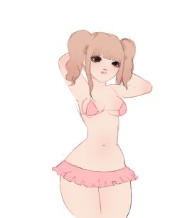 artist_request bikini breasts cute female female_only gyaru light-skinned_female light_skin pale-skinned_female pale_skin pink sfw skinny skirt slim small_breasts soft sticking_out_tongue twintails yui_chan