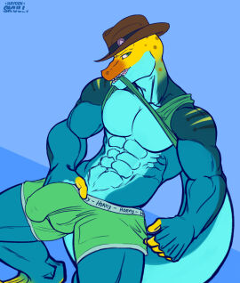 2022 5_fingers abs abstract_background anthro big_bulge big_muscles biting_shirt blue_background blue_body blue_scales boxer_briefs bulge clothed clothing clothing_lift collared_lizard common_collared_lizard cowboy_hat detailed_bulge digital_drawing_(artwork) digital_media_(artwork) english_text fingers genital_outline green_clothing green_eyes green_underwear hand_on_bulge hat haydenskull headgear headwear hi_res holding_bulge lizard looking_at_viewer male markings monroe_lehner muscles muscular muscular_anthro muscular_male orange_body orange_scales pecs penis penis_outline pink_tongue raised_clothing raised_shirt raised_tank_top raised_topwear reptile scales scalie shirt shirt_in_mouth shirt_lift signature simple_background sitting solo spots spotted_body spotted_scales striped_body striped_scales stripes tail tank_top teeth text thick_tail tongue topwear underwear yellow_body yellow_scales