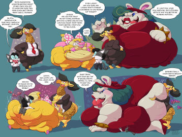 2024 abstract_background absurd_res anthro ass bbw big_ass big_butt biped broodal clothed clothing domestic_cat english_text eyewear felid feline felis female footwear giraffe giraffid glasses group gulpspooky hat headgear headwear hi_res high_heels koopa koopaling lagomorph leporid madame_broode male male/female mammal mario_(series) necktie nintendo nude obscured_penetration open_mouth overweight overweight_anthro overweight_female rabbit scalie sex shoes signature size_difference speech_bubble suit super_mario_odyssey text wendy_o._koopa