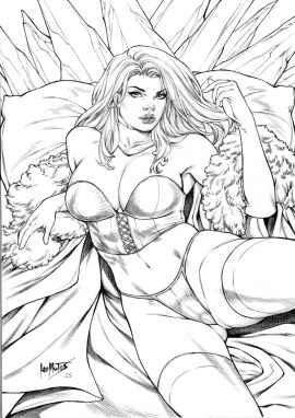 black_and_white breasts cameltoe emma_frost female hellfire_club large_breasts leo_matos lingerie marvel marvel_comics pinup pussy thick_thighs thong white_queen x-men