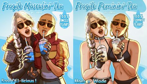 2d 2girls ai_edit ai_generated asian_female bald_female before_and_after bikini black_bikini bodily_fluids braid breasts chain_jewelry chains choker ciri crossover cum cum_in_mouth cup dark-skinned_female dark_skin drinking drinking_cum drinking_straw dyke earrings edit edited female feminism feminist feminist_bitch fingerless_gloves genital_fluids gloves gold_hoop_earrings hoop_earrings hoop_earrings_oversized intergalactic:_the_heretic_prophet irony jordan_a_mun light-skinned_female light_skin meme parody ruffles scar sunglasses text the_witcher_(series) the_witcher_4 tinted_eyewear white_hair whore whored