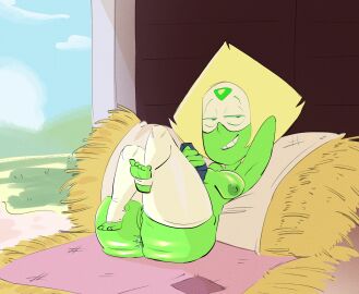 1girls cartoon_network female gem_(species) green_skin grey_body looking_at_viewer peridot_(steven_universe) pokachu_(artist) steven_universe stirrup_legwear thighhighs warner_bros warner_brothers