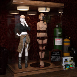 1girls 2k_games 3d arms_at_sides asleep barefoot blonde_hair bondage bound bound_arms bound_legs bound_neck breasts captured captured_heroine chloroform closed_eyes clothes_removed completely_nude defeated defeated_heroine display display_case english_text eyes_closed feet female forniphilia gas_mask helpless helpless_female human_furniture human_trophy immobile indoors kidnapped laura_kearney legs_together living_statue living_trophy mannequin midriff name_tag nipples nude nude_female oldmanjaay on_display overhead_light permanent_bondage plaque ponytail pussy pussy_obscured sign siobhan_williams solo_female stasis_chamber stationary_restraints stripped stripped_naked supermassive_games suspended suspension suspension_bondage text the_quarry trophy_case unconscious